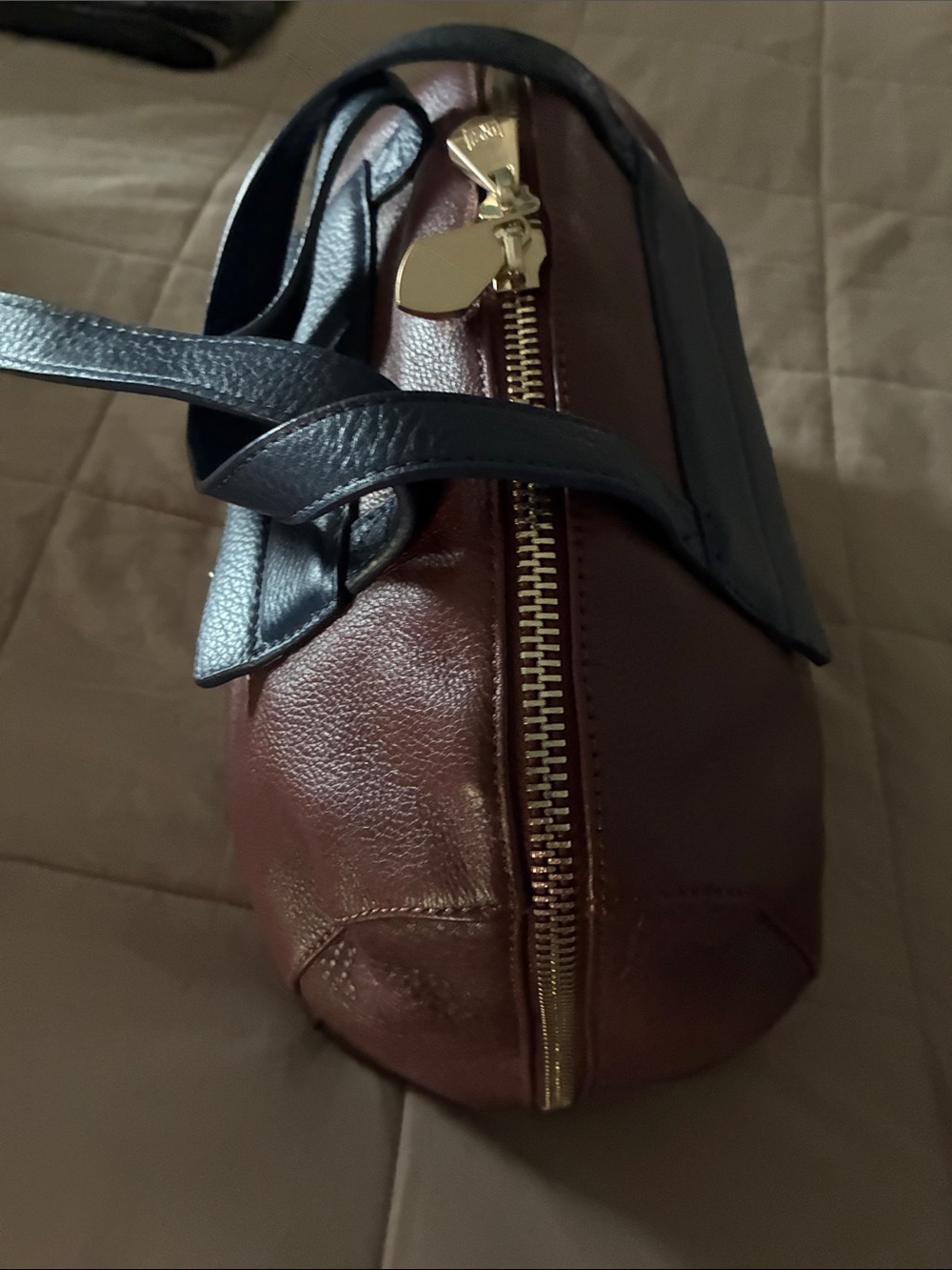 Pour La Victoire Plum-Marion Leather Satchel with leather Navy Handles and Trim - Picture 12 of 14